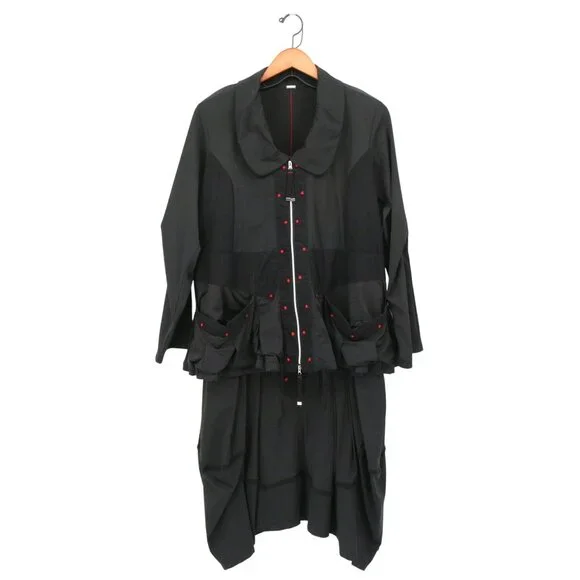 ADC Lagenlook Art to Wear Mixed Media 2 Pc Lantern Dress Jacket Set Black 12 14 - Picture 1 of 10